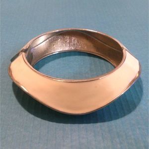 Cream Enamel Wave Design Hinged Statement Bangle Bracelet